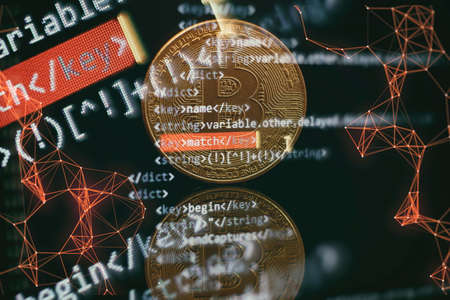 Website development. Server logs analysis. Closeup developing programming and coding technologies. Developer working on web sites codes in office.の写真素材