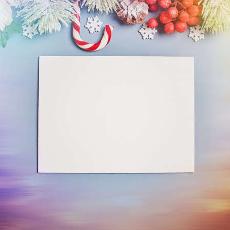 Wooden table decorated with Christmas gifts. Background with copy space mockup. Merry Christmas and happy new year.の写真素材