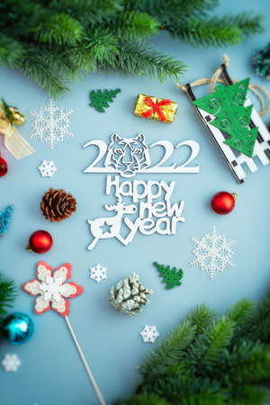 Christmas background with xmas tree and sparkle bokeh lights, White glass decorative Christmas or New year ballsの写真素材
