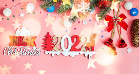 Merry christmas card. Winter holiday theme. Happy New Year. Space for textの写真素材
