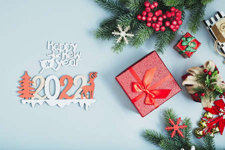 Christmas background or xmas greeting card. Red christmas present boxの写真素材