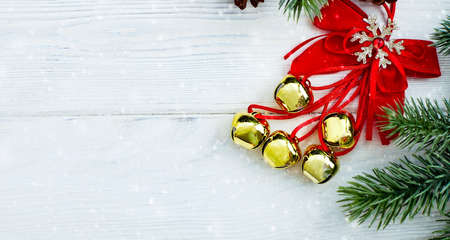 Xmas greeting card. Holiday time. Happy New Year. Space for text. View from above, flat lay.