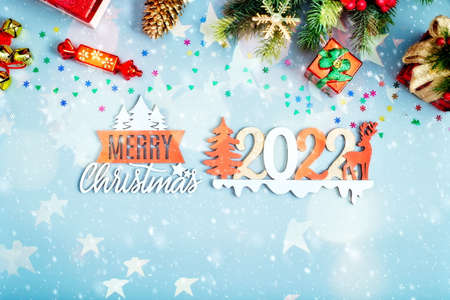 Festive Christmas greeting card with decorated fir tree and copy space for your xmas greetings. Top...