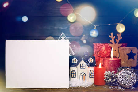 Christmas background with festive decoration and text, Merry Christmas and happy new year conceptの写真素材