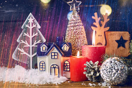 Christmas decoration. Christmas tree light; festive background with Christmas