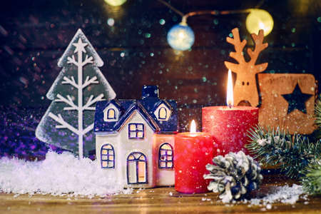 Christmas decoration. Christmas tree light; festive background with Christmasの写真素材