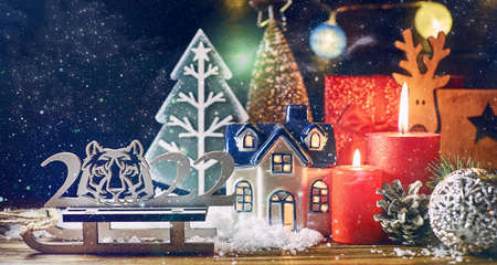 Merry Christmas and Happy Holidays greeting card, frame, banner.