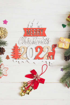 Festive Christmas greeting card with decorated fir tree and copy space for your xmas greetings. Top...