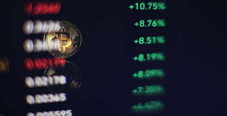 Bitcoin cryptocurrency gold coin. Trading on the cryptocurrency exchange. Trends in bitcoin exchange...