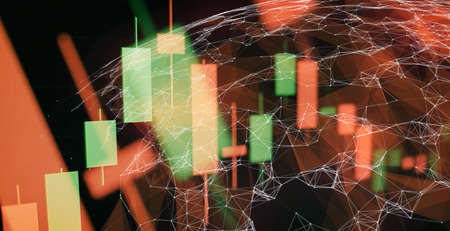 Analyzing investment statistics and indicators on dashboard for trading products.の写真素材