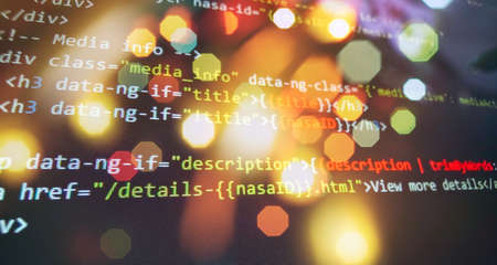 Programming code screen of software developer. Software Programming Work Time. Code text written and...
