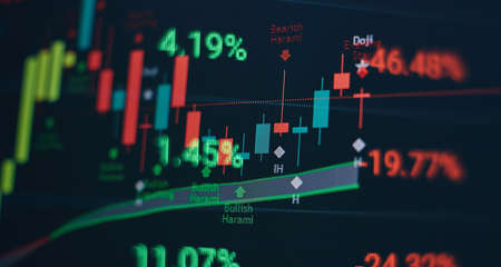 Business success and growth concept. Stock market business graph chart on digital screen. Forex...