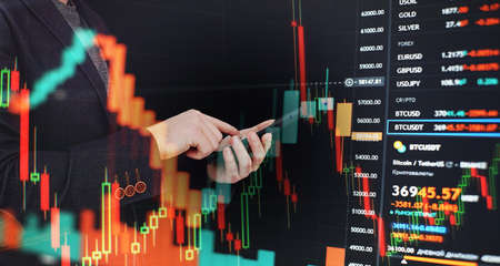 Business global internet connection application technology and digital marketing, Financial and bankingの写真素材