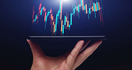Market economy graph statistic showing growth of profit analyzing financial exchange on increase...