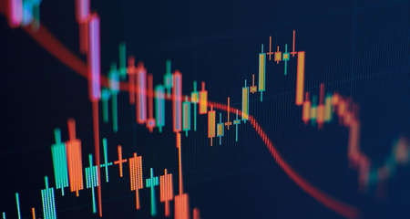 market analyze. Bar graphs, Diagrams, financial figures. Abstract glowing forex chart interface wallpaper. Investment, trade, stock, financeの写真素材