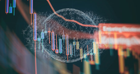 Economic growth, recession. Electronic virtual platform showing trends and stock market fluctuationsの写真素材