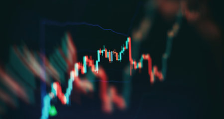 Economic growth, recession. Electronic virtual platform showing trends and stock market fluctuationsの写真素材