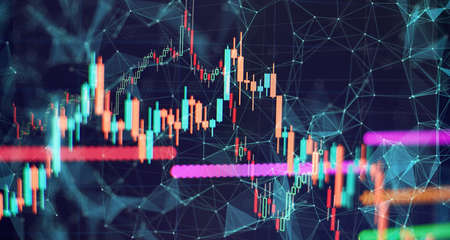 Abstract financial graph with candle stick and bar chart of stock market on financial background