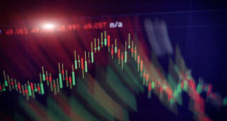 Abstract financial graph with candle stick and bar chart of stock market on financial background