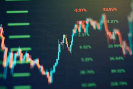 Financial chart with up trend line graph.Stock market investment tradingの写真素材