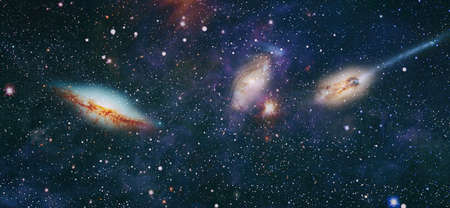 Beautiful night sky, star in the space. Collage on space, science and education items.の写真素材