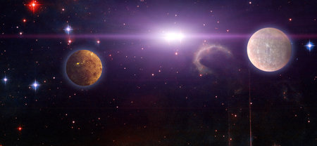 Stars of a planet and galaxy in a free space.