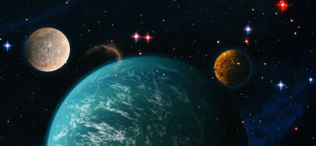 Stars of a planet and galaxy in a free space.