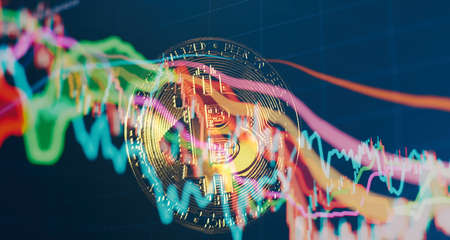 Chart shows a strong increase in the price of bitcoin. Investing in virtual assets. Investment...