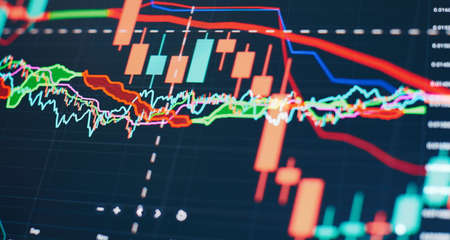 Financial instruments with various types of indicators including volume analysis for professional technical analysisの写真素材