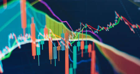 forex trading graph and candlestick chart suitable for financial investment concept. Economy trends...