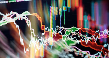 Digital graph interface over dark blue background. Concept of stock market and financial success.