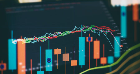 Business statistics and Analytics value . Abstract glowing forex chart interface background....