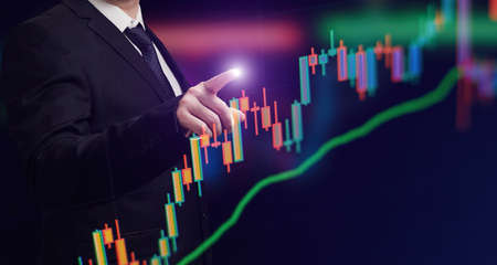Development and growth business. man hand pointing line dot graph corporate future growth plan