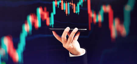 Market economy graph statistic showing growth of profit analyzing financial exchange on increase...