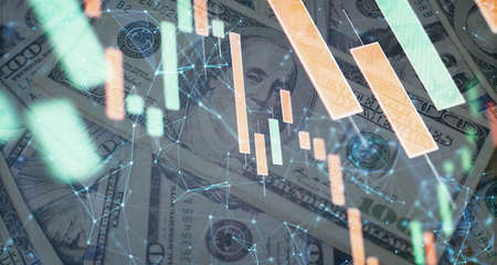 market analyze. Bar graphs, Diagrams, financial figures. Abstract glowing forex chart interface wallpaper. Investment, trade, stock, financeの写真素材