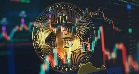 Virtual cryptocurrency concept. Bitcoin Cryptocurrency Coins. Stock Market Concept, digital money...