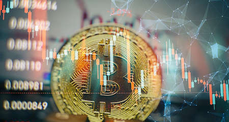 Bitcoin with trading graph, financial investment concept , Bitcoin mining. finance management...