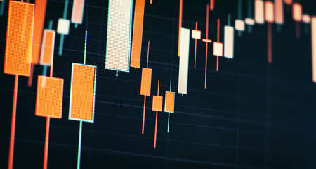 Virtual abstract financial graph interface on modern interior background, financial and trading...