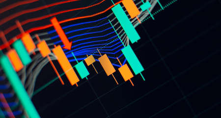 Professional technical analysis on the monitor of a computer. Fundamental and technical analysis concept.の写真素材