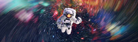 Picture of astronaut spacewalking with glowing stars . Astronaut in outer space.