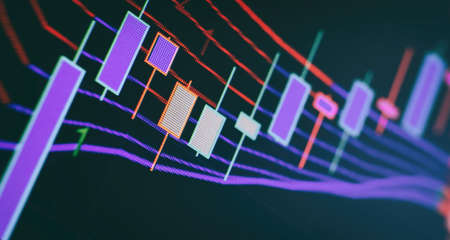 Chart on LED display concept. A large display of daily stock market price and quotation. indicator...
