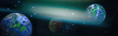 Earth and galaxies in space. science fiction art.
