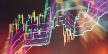 Finance and investment concept. Charts of financial instruments with various types of indicators...