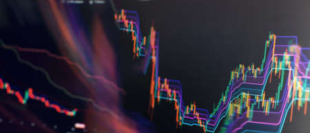 Finance and investment concept. Charts of financial instruments with various types of indicators...
