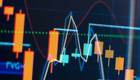 diagrams, financial chart with lines and candlesticks, financial chart with changes. concept of...