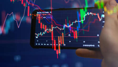 business candlestick. Financial static analysis with growing financial charts. Online trading,...