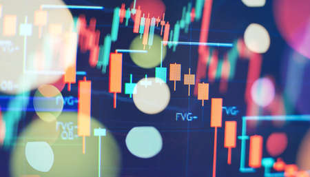 diagrams, financial chart with lines and candlesticks, financial chart with changes. concept of...