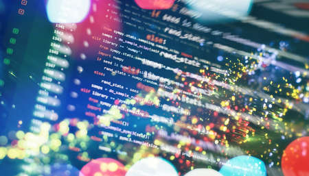 WWW programming. Web programming functions on laptop on laptop. IT business. Python code screen. Mobile Application Design Concept.の写真素材