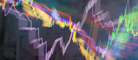 forex chart interface wallpaper. Investment, trade, stock, finance and analysis concept.