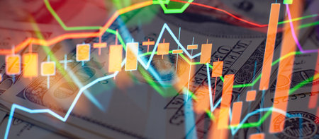 Stock market exchange graph chart, stock trade graph candlestick financial investment trade, Forex graph business or Trading crypto currencyの写真素材